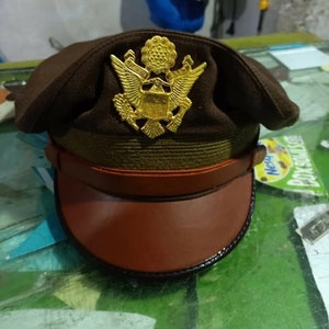 WW2 US Army Aircorps Military Officers Pilots OD Visor Crusher Hat Cap