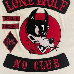 Lone Wolf No Club Back Patch, Embroidery Patch 35cm iron on
