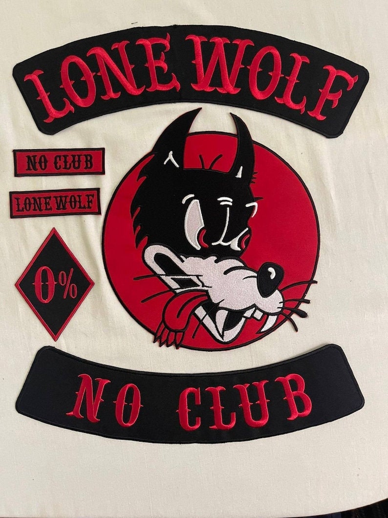 Lone Wolf No Club Back Patch, Embroidery Patch 35cm iron on