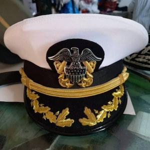 WW2 USA Navy Officer Visor Cap Hat, US Navy Commander captain Rank Cap Four different Colours all sizes available