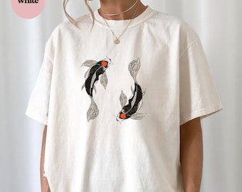 T-shirt vintage japonais poisson koi, t-shirt graphique Art nouveau, animal nautique, art asiatique, Japon, cadeau de style printemps urbain Tokyo, 100 % coton