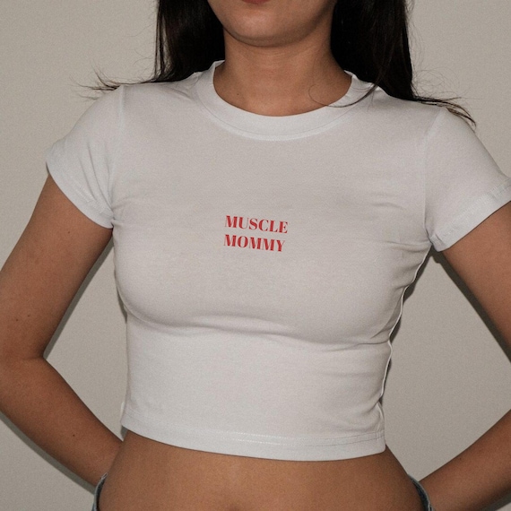 Muscle Mommy Baby Tee: minimalist gym top; tee for workout, weightlifting, yoga, running, pilates, or rest day! Y2K Cropped Top, 100% cotton