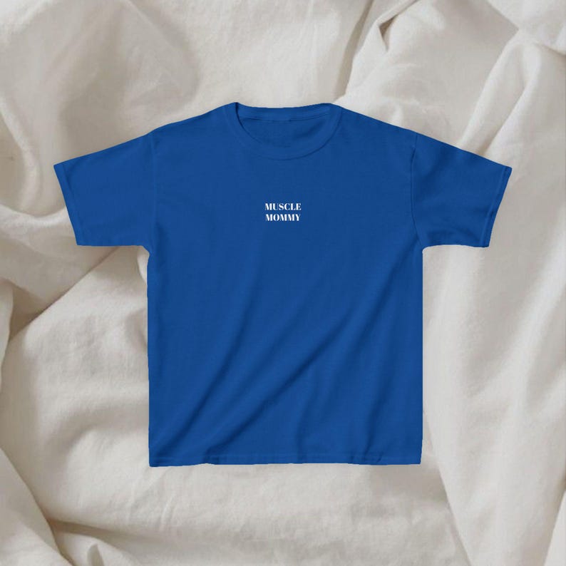 Muscle Mommy Baby Tee: minimalist gym top; tee for workout, weightlifting, yoga, running, pilates, or rest day! Y2K Cropped Top, 100% cotton Royal