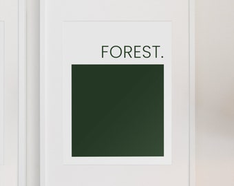 Forest Green Colour Downloadable Art Prints, Colourful Print, Contemporary Print, Colour Poster, Instant Download A4 / A3 / A2