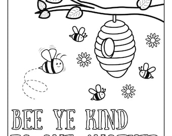 Bee Kind Childrens Colouring Page Printable