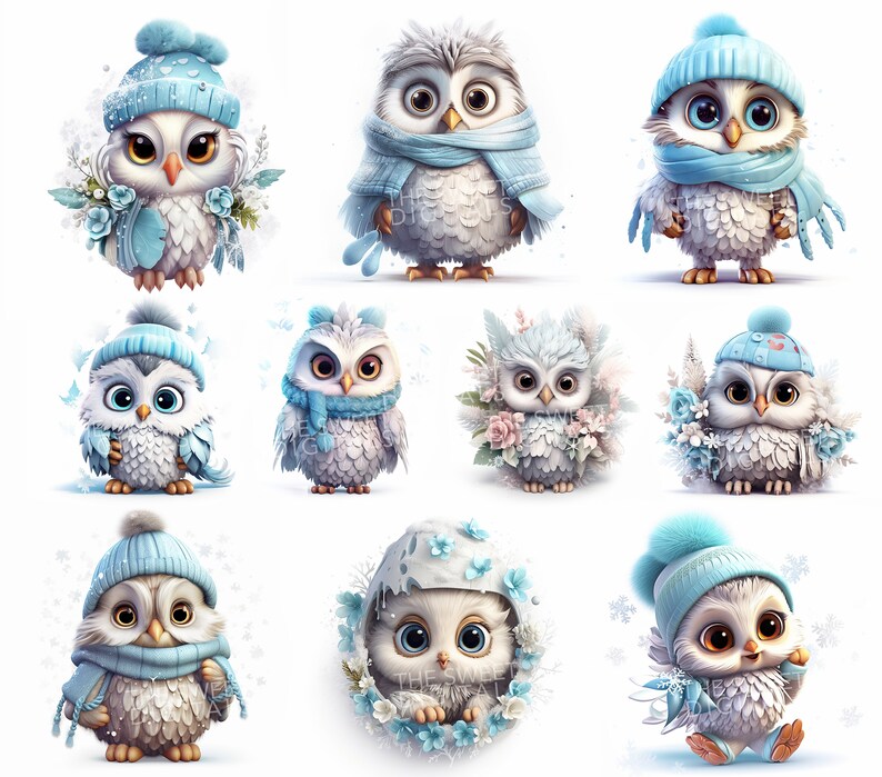 Watercolor Winter Baby Owls, Clipart Pack, Winter Owls, Clip Art for ...