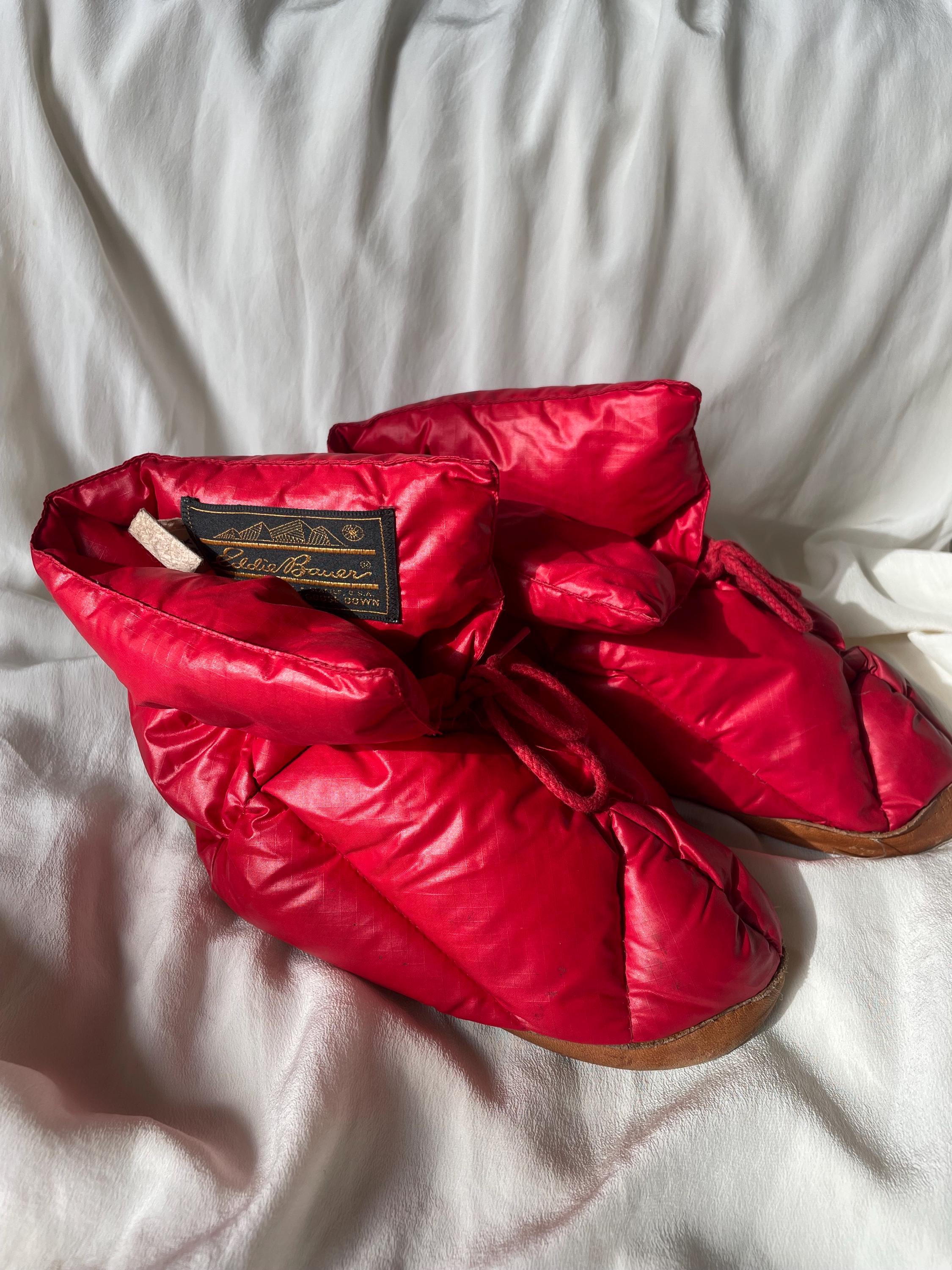 Vintage Eddie Bauer Goose Down Quilted Puffy Slippers with Leather Sole Eddie Bauer Down Slippers for Women for sale | eBay main image 3