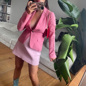 Vintage 90s 00s Bubblegum Pink Ladies Blazer Jacket Wjth One Button- Fitted - Very Flattering - Size XS / S