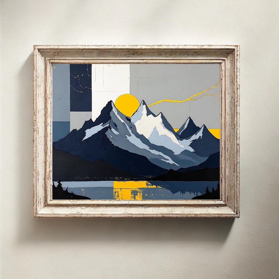 Modern Abstract Mountain Landscape Wall Art Minimalist Geometric Nature ...