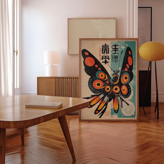 Japanese Butterfly Art Print: Retro Home Decor