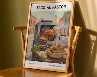 Póster de Taco al Pastor de México en Gouache, Naranja, Marrón y Rojo
