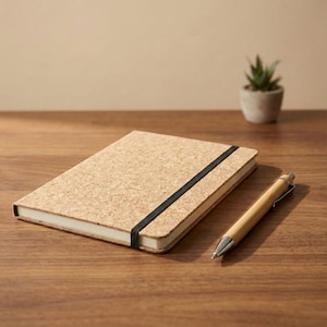 Personalizable Bamboo Pen & Cork Notebook Set | Sustainable Gift Idea | Company Logo / Custom Text Engraving