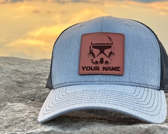 Custom Name Trooper Helmet Hat - Storm Helmet with Your Name - Leather Patch - Custom Name - We'll put your name on it! - Many colors.