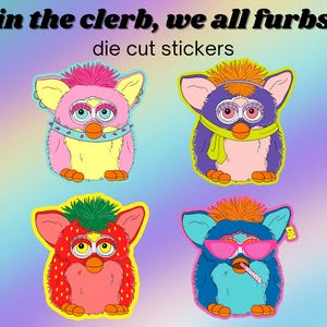 Furby Inspired Die Cut Stickers, Set of 4 Colorful and Quirky Designs, Cute Stickers, Fun Stickers