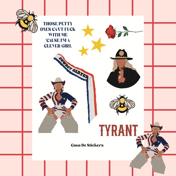 Cowboy Carter Beyonce Sticker Sheet | Glossy & Waterproof | Journaling, Penpal, Planner Stickers, Phone Stickers