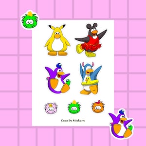 Penguin and Puffles Sticker Sheet, Adorable Penguins and Club-Inspired Pufflings, Cute Stickers, Fun Stickers