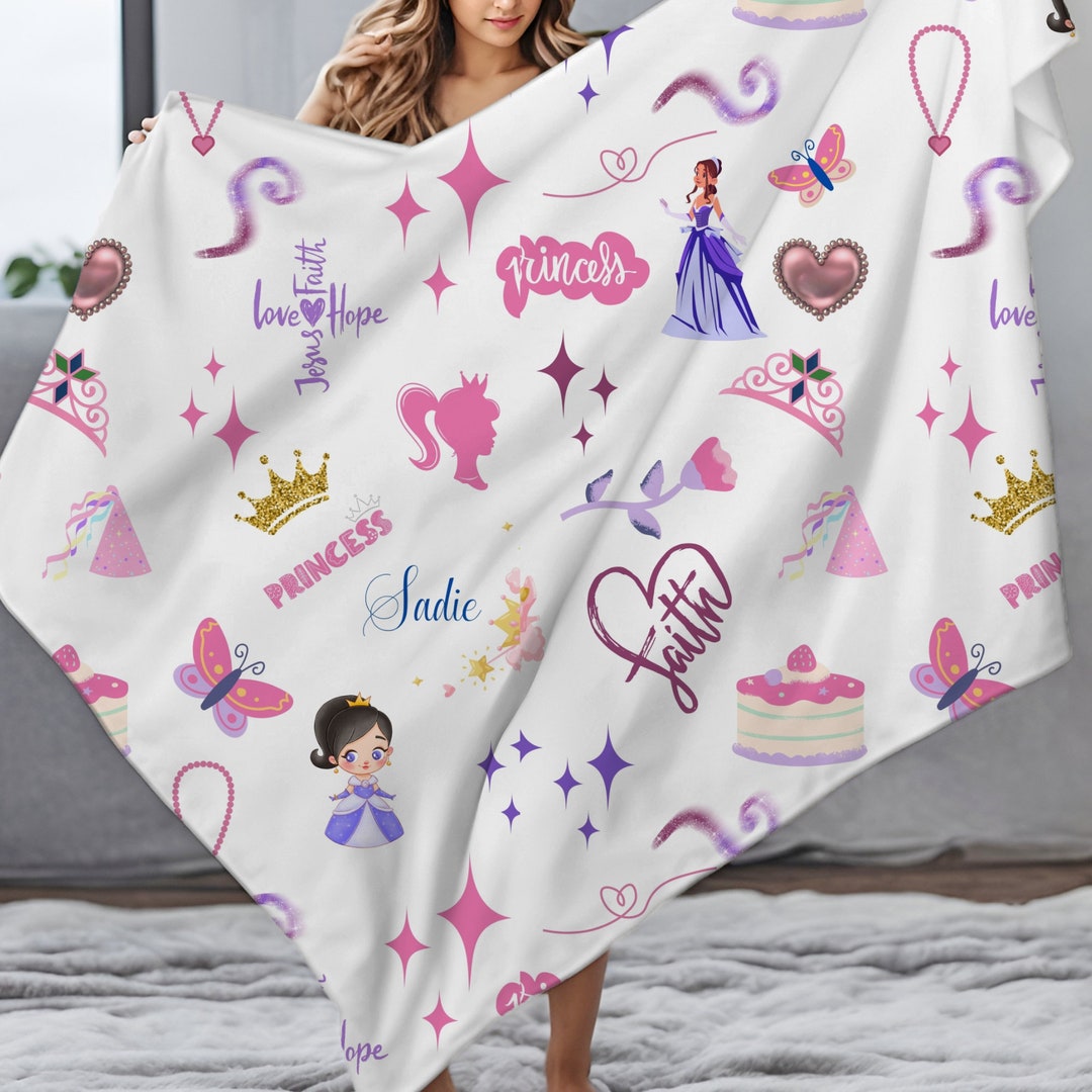 Girls Blanket With Princess Designs, Personalized Girls Blanket, Little ...