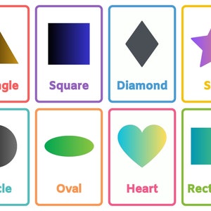 Printable 16 Different Shape Flashcards, Match The Shape, Toddler, Preschool, PreK , Kindergarten, Learn Your Shapes, Flash Cards.