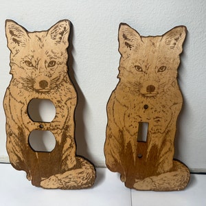 Woodland Fox, wood burned single light switch cover or outlet cover