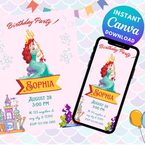 Invitation d'anniversaire de la petite sirène, Ariel anniversaire invite modèle, imprimable, modifiable Téléchargement instantané - NUMÉRIQUE | Modèle de toile