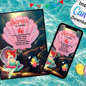 Invitation d'anniversaire de la petite sirène, Ariel anniversaire invite modèle, imprimable, modifiable Téléchargement instantané - NUMÉRIQUE | Modèle de toile