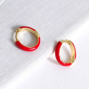 Gold Red Enamel Huggie Hoops | 925 sterling silver 18k gold plated | Enamel Gold Hoops | Gold Hoop Earrings | Small Gold Hoops