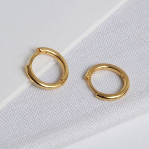 Gold Classic 12mm Huggie Hoop Earrings | 18K Gold Plated Classic 12mm Huggie Hoop Earrings | Classic 12mm Huggies