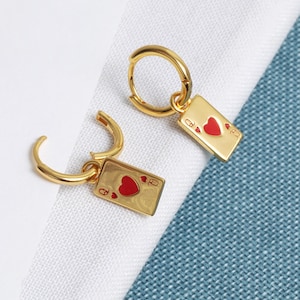 Créoles dorées reine de coeur en émail | Créoles reine de coeur en or vermeil 18 carats et émail