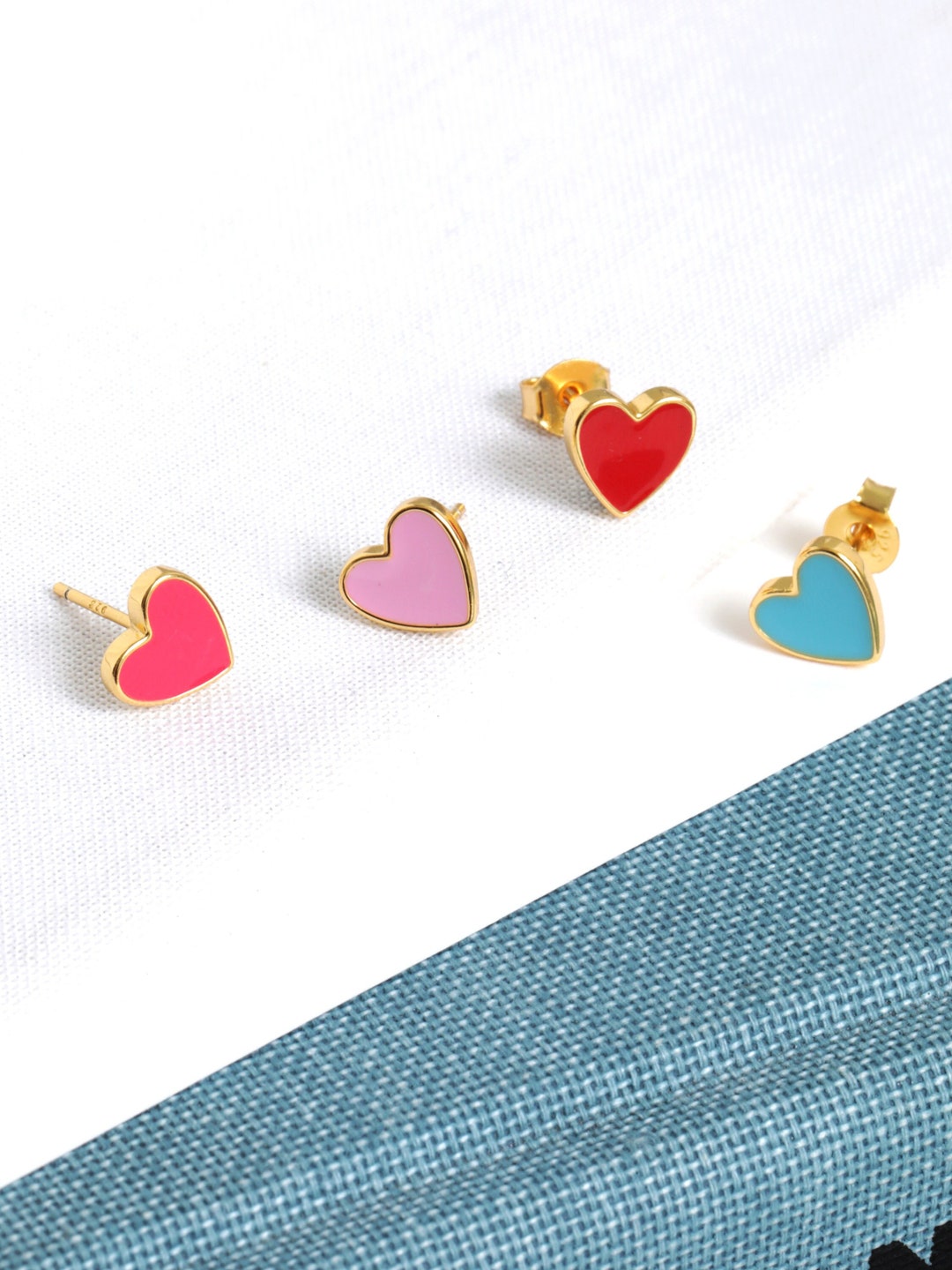 Stud Earrings Gold-Plated Enamel Hearts Harrison - Main Image