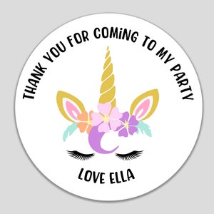 24 35 Personalised Unicorn Birthday Stickers For Party Thank You Sweet Cone  Bags 