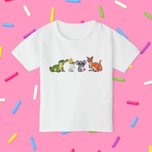 Australian Animals Tshirt,  Crocodile, Koala, Cockatoo, Kangaroo, Toddler Tshirt, Wildlife Kids Tee, gift for kids