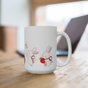 Cute Bunny Ceramic Mug, Perfect Gift for Kids, Easter, Spring Decor, Unique Coffee Cup, Floral Design, Rabbit Lover Mug