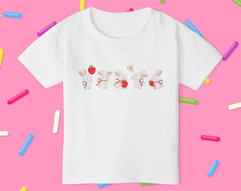 Bunny & Strawberry Easter Toddler T-Shirt: Soft Cotton Kids Tee