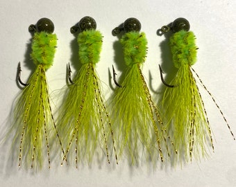 Fishing Jigs, Crappie Fishing Jig, Bass, Fishing Tackle For Bass Fish, Chartreuse Fishing Jig, Handmade Fishing Jig, Fishing Gifts For Men