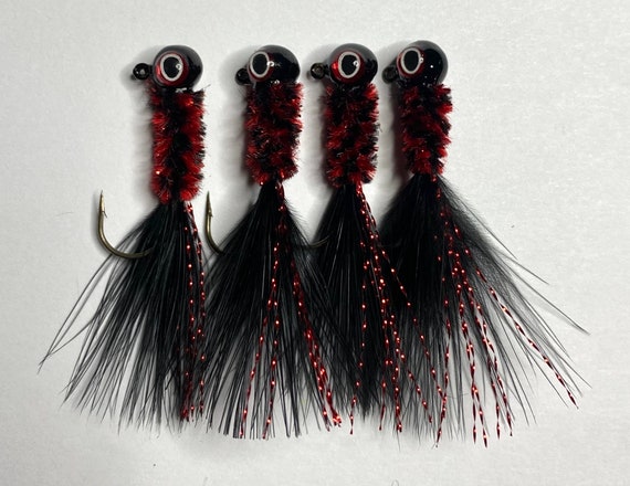 Hand Tied Crappie Jigs Black & Red Jig Fish Bass Walleye Jig