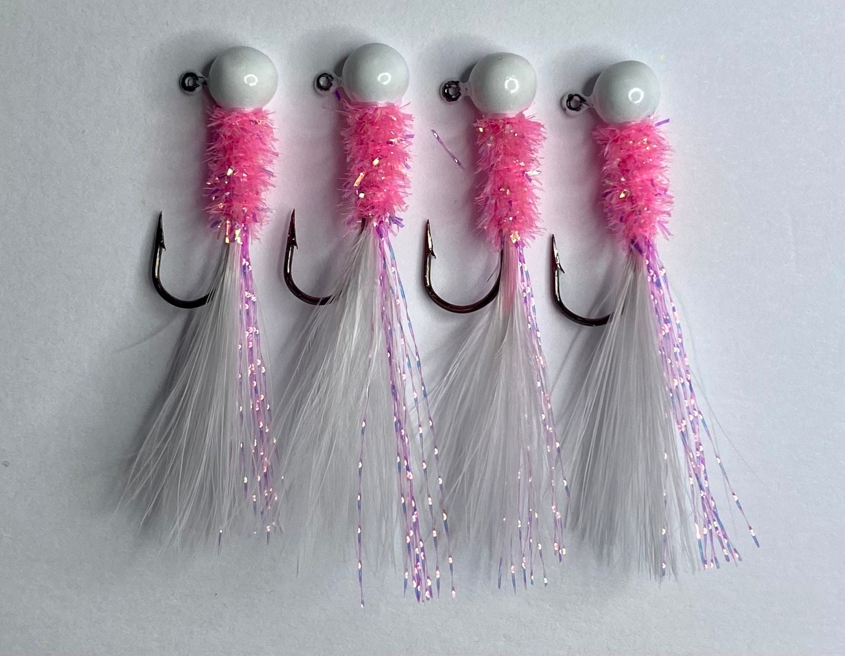 Hand Tied Crappie Jigs Pink and White Jig Fish Bass Walleye Jig Fishing  Tackle Fishing Gift