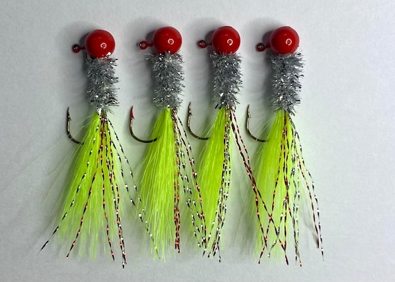 Hand Tied Crappie Jigs Red & Chartreuse Jig Fish Bass Walleye Jig Fishing  Tackle Fishing Gift