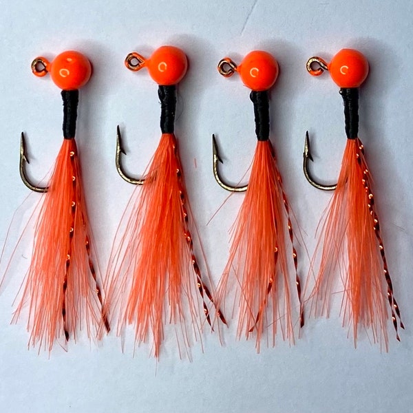 Fishing Jigs, Crappie Fishing Jig, Bass, Fishing Tackle For Crappie Fish, Orange Fishing Jig, Handmade Fishing Jig, Fishing Gifts For Me