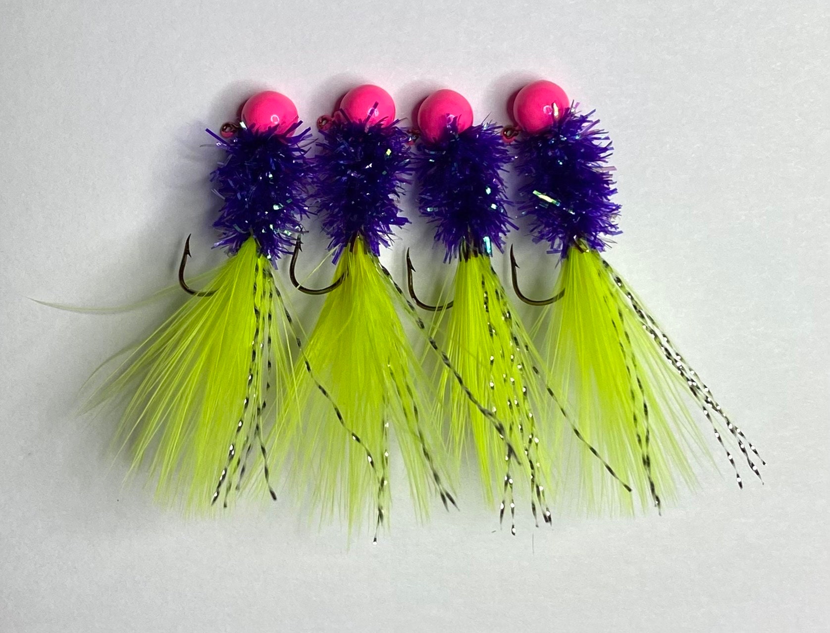 Hand Tied Crappie Jigs Pink Purple Chartreuse Jig Fish Bass