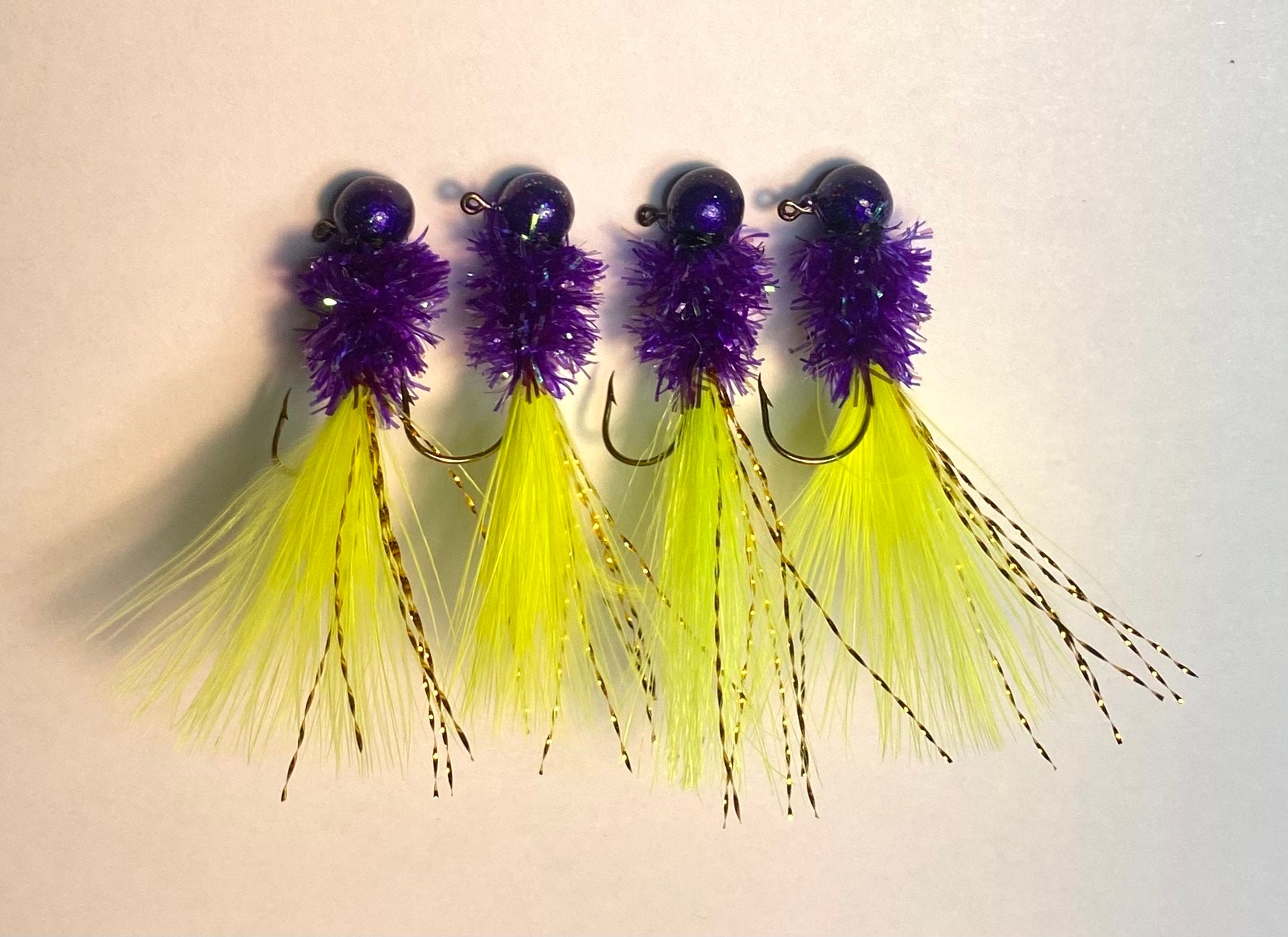 Hand Tied Crappie Jigs Purple and Chartreuse Jig Fish Bass Walleye