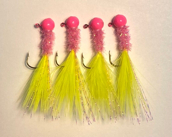 Hand Tied Crappie Jigs Yellow and Pink Jig Fish Bass Walleye Jig