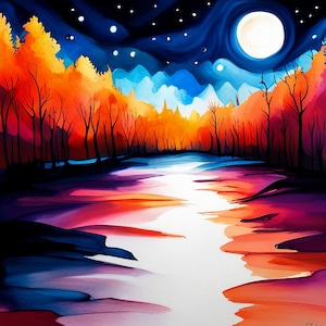 A Moonlight Sky | AI Generated Art | 10x10 and 12x12 Framed poster