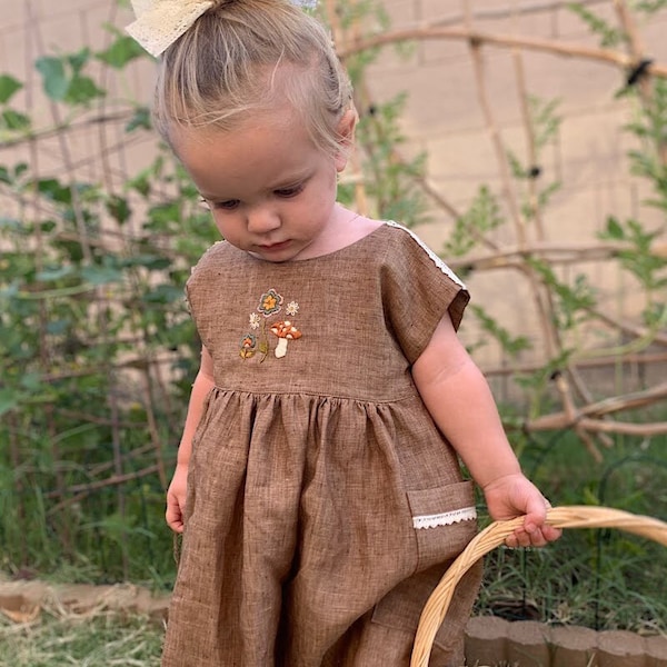 Ellie Dress - Embroidered 100% Linen Girls Dress