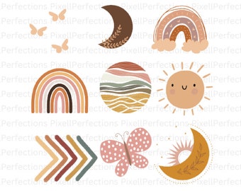 9 Boho Rainbow Svgs Bundle, Rainbow Clipart, Boho Rainbow Png, Arrow Svg, Moon Svg, Butterflies Svg, Sun Svg, Arrow Svg, Instant Download.