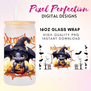 Halloween Witch Hat Kawaii Stich Libby Glass Wrap Png, Halloween Pumpkin Face Svg, Halloween Bats, Retro Halloween Png, 16oz Glass Can Wrap