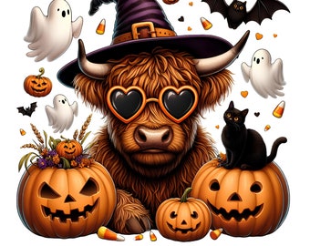 Halloween Highland Cow PNG, Retro Halloween Png, Bull Png, Ghost Cows Png, Funny Cow Png, Fall Png, Spooky Season, Cow Halloween png, Trendy