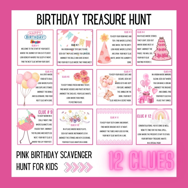 Birthday Treasure Hunt, Teen Scavenger Hunt, Treasure Hunt, Outdoor Clues, Teen Clues, Birthday Scavenger Hunt, Teen Games, Instant Download