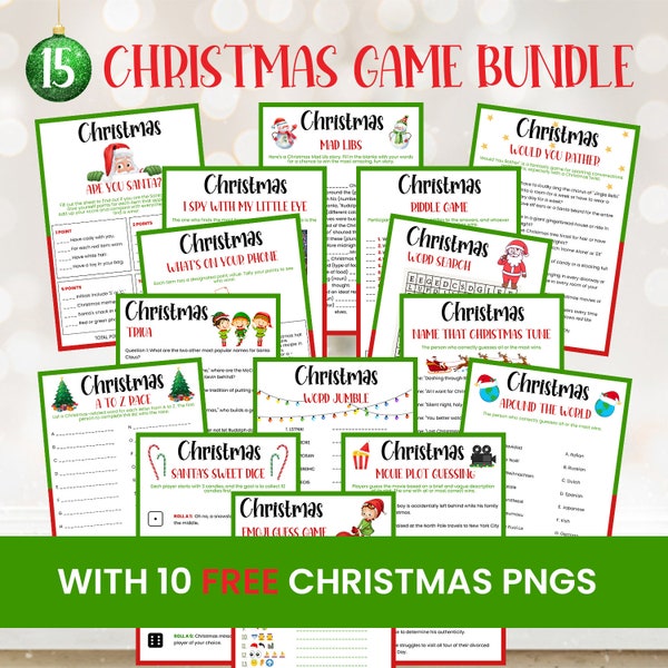 15 Christmas Games Bundle, Christmas Party Games, Printable Christmas Games, Christmas Family Games, Fun Christmas Party Ideas, Adults Games