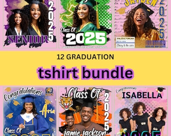 12 Graduation Tshirt Bundle Editable in Canva, 2024 Graduation T Shirt Bundle, Graduation Tshirt Template Bundle, Canva Grad Tshirt Template