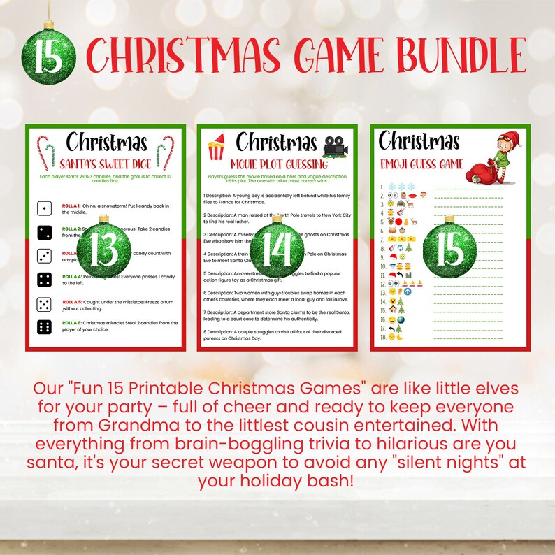 15 Christmas Games Bundle, Christmas Party Games, Printable Christmas